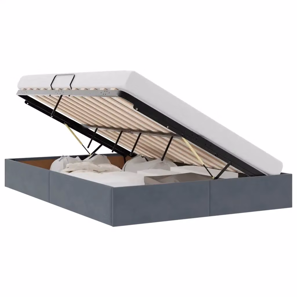 Letto ottomano moderno vidaXL in velluto grigio con base a sollevamento L: 140 cm, P: 190 cm, H: 280 cm – 2