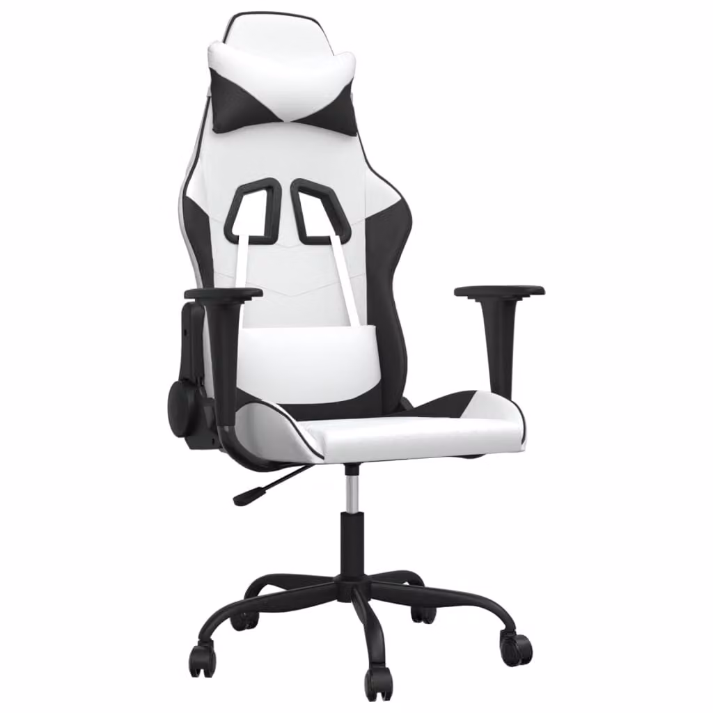 Sedia da Gaming Massaggiante Bianco e Nero in Pelle finta
