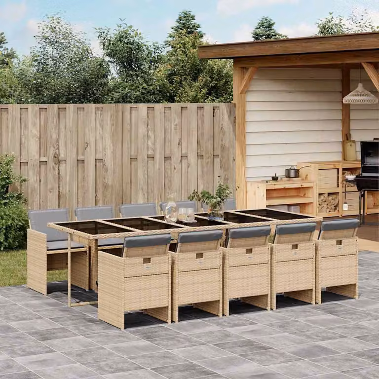 Set Pranzo da Giardino vidaXL in Polyrattan con Cuscini Beige e Grigio, 11 Pezzi