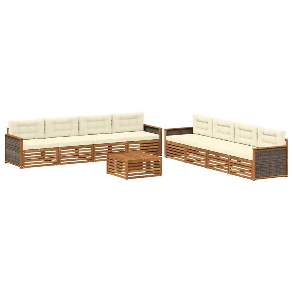 Set di mobili da esterno vidaXL in legno di acacia con divano a 3 posti, tavolino da caffè e cuscini, colore beige e bianco – 2