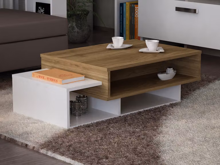 Skye Decor, Tab - Bianco, Noce, Tavolino, Bianco, 100% MELAMINICO RIVESTITO IN MDF, 105 x 60 x 32 cm