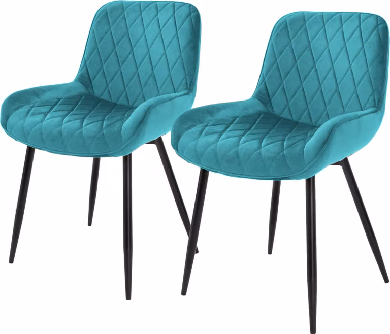 ML-Design set di 2 sedie da pranzo con schienale e braccioli, petrolio, seduta in velluto, sedia imbottita con gambe in metallo