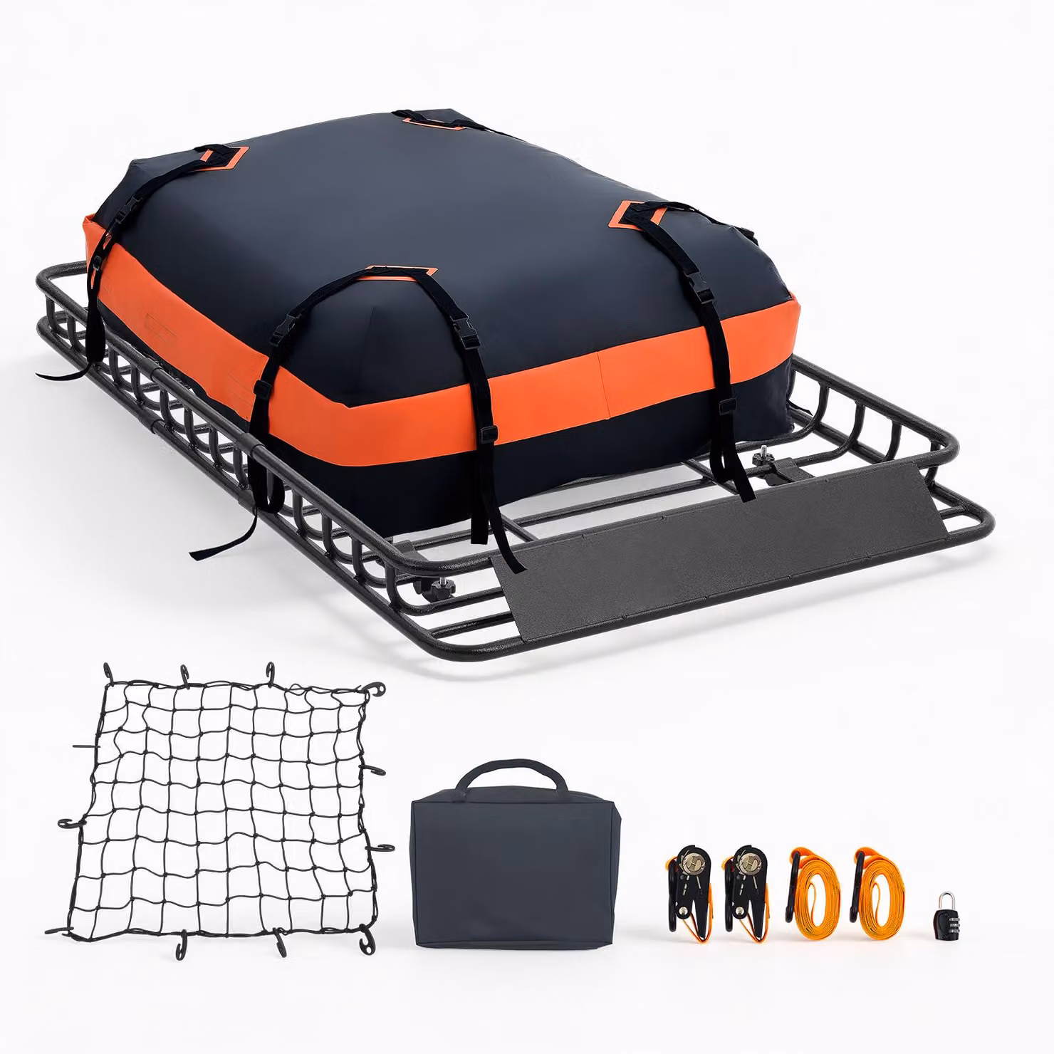 Portapacchi da tetto SucceBuy per auto 1371 x 864 x 102 mm (acciaio legato Q195) con borsa impermeabile (Oxford) e cinghie a cricchetto, portata massima 90,72 kg, adatto per SUV, autocarri e autovetture