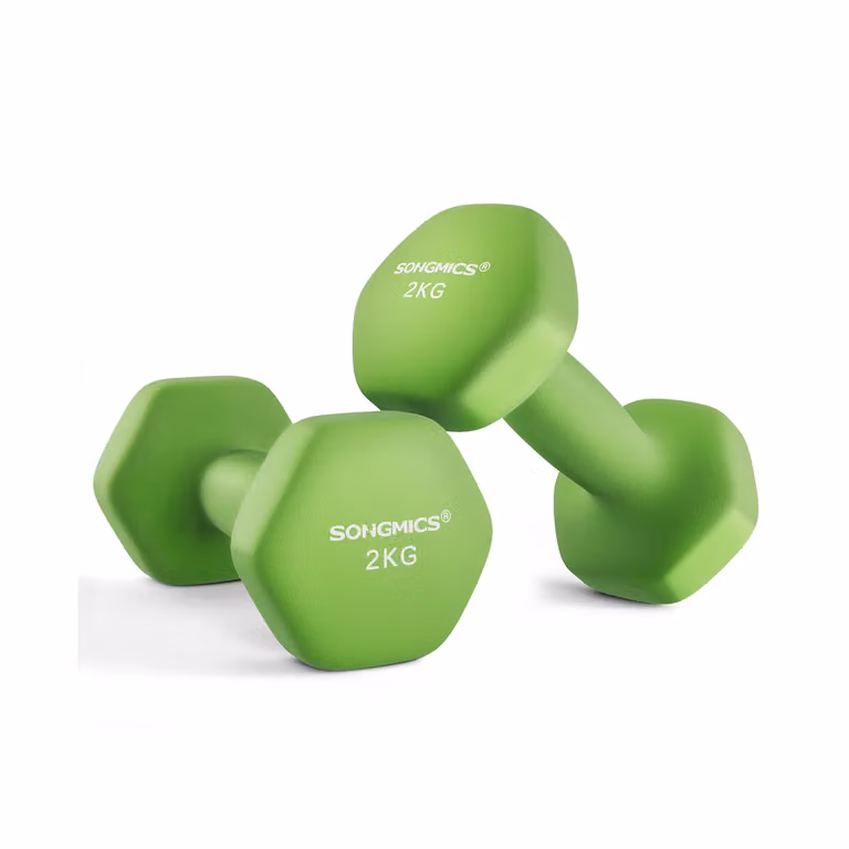 Set di 2 Manubri 2x5 kg con Superficie in Vinile Grigio, Verde Lime / 2x2 kg