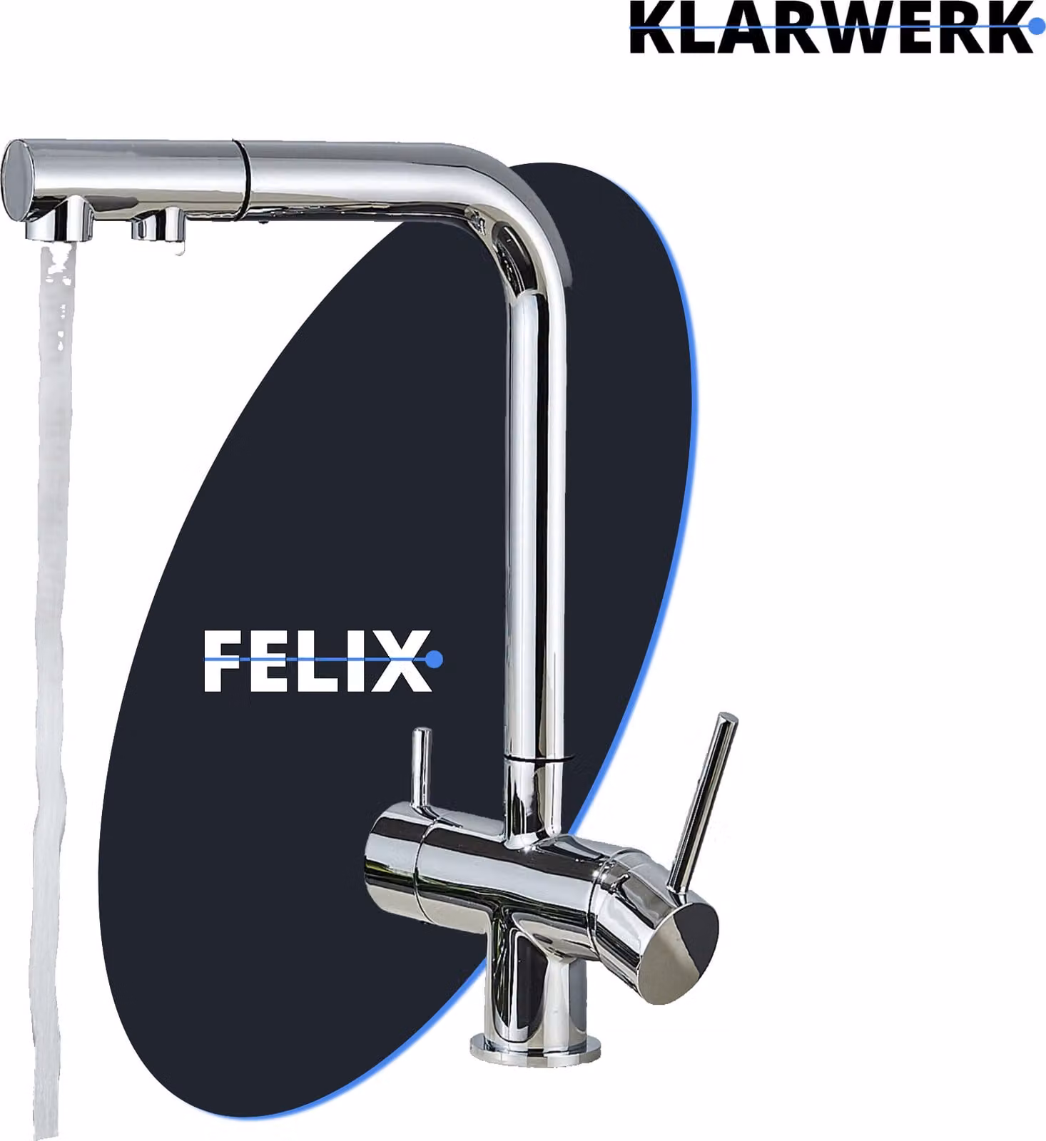 Felix | Rubinetto estraibile Premium a 3 vie in cromo | rubinetto da cucina con osmosi in acciaio inox | rubinetto - 360 gradi | filtro 3 attacchi