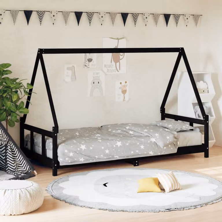 vidaXL Giroletto per Bambini in Legno Massello di Pino Nero L/P/H: 190 x 90 x 133 cm