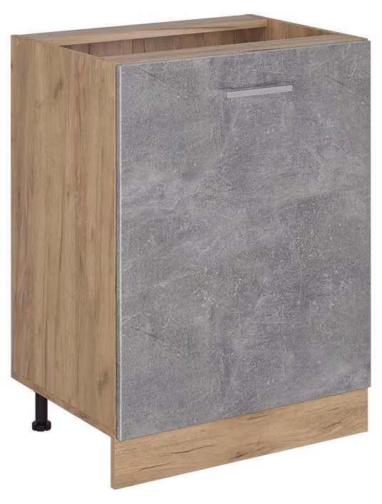 Mobiletto base cucina Vicco R-Line Calcestruzzo/Rovere dorato 60 cm con 1 porta senza piano di lavoro, Model 72154