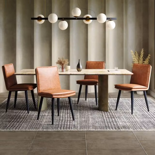 Set di 4 sedie da pranzo MIVRAY in ecopelle marrone con schienale ergonomico e gambe in metallo – 1