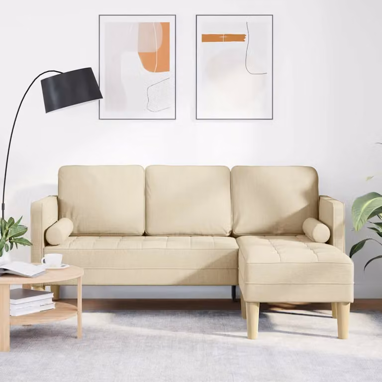 Set di divani angolari moderno vidaXL in tessuto beige con cuscini inclusi