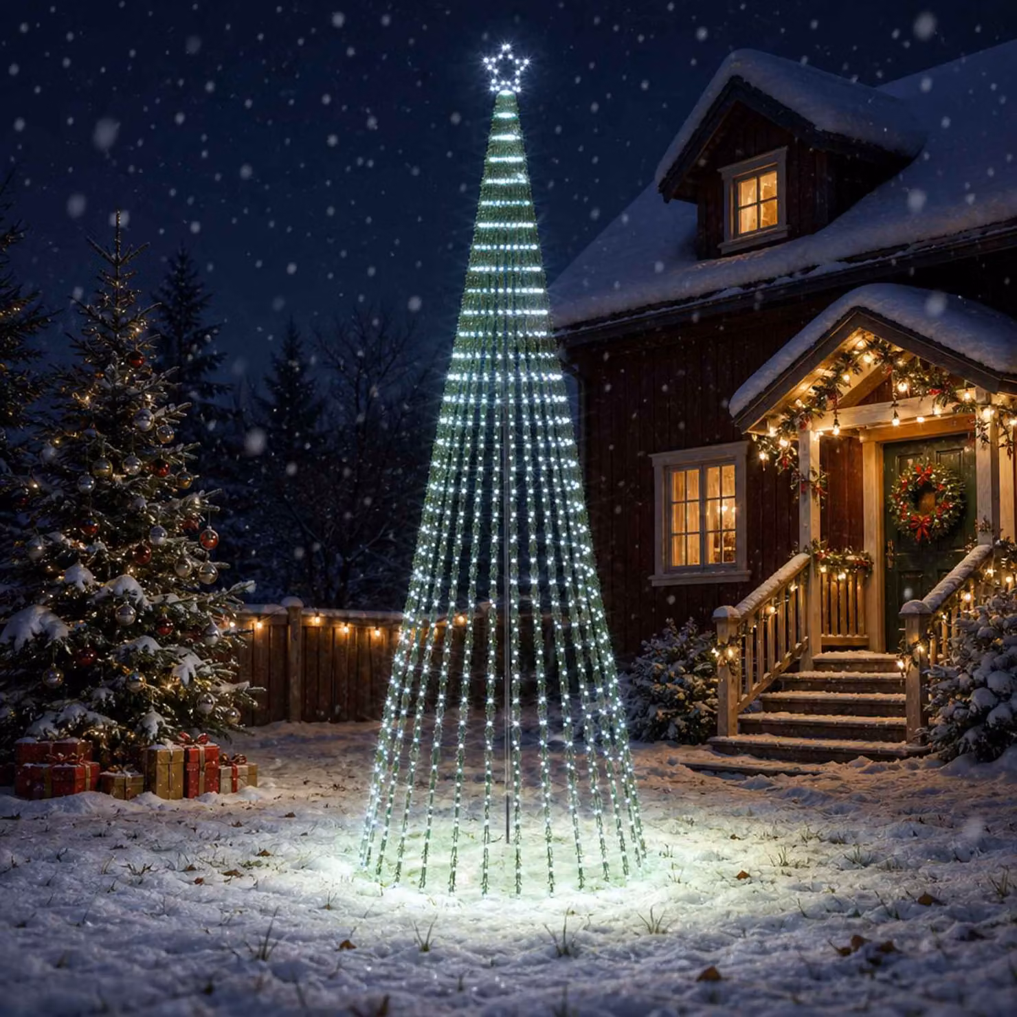 vidaXL Albero di Natale LED 400 cm 1028 LED Bianco freddo Acciaio Nero