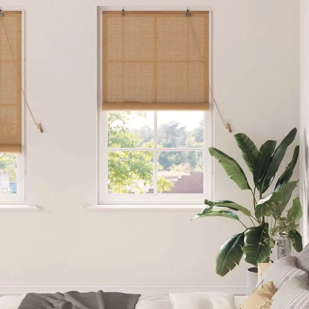 Tenda a rullo vidaXL in bambù semitrasparente marrone e beige, resistente ai raggi UV, L: 90 cm, H: 220 cm