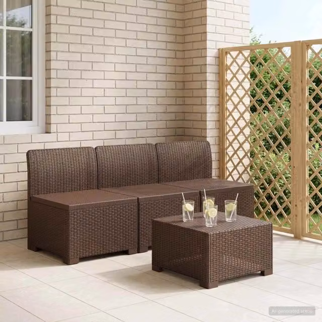 Divano da giardino a 3 posti vidaXL in rattan marrone con cuscini inclusi e resistente ai raggi UV