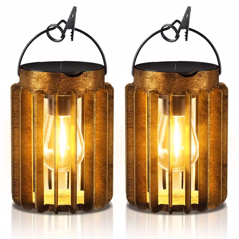 Lanterne solari da appendere, set da 2, colore bronzo, luce bianco caldo, grado di protezione IP65, materiale ABS