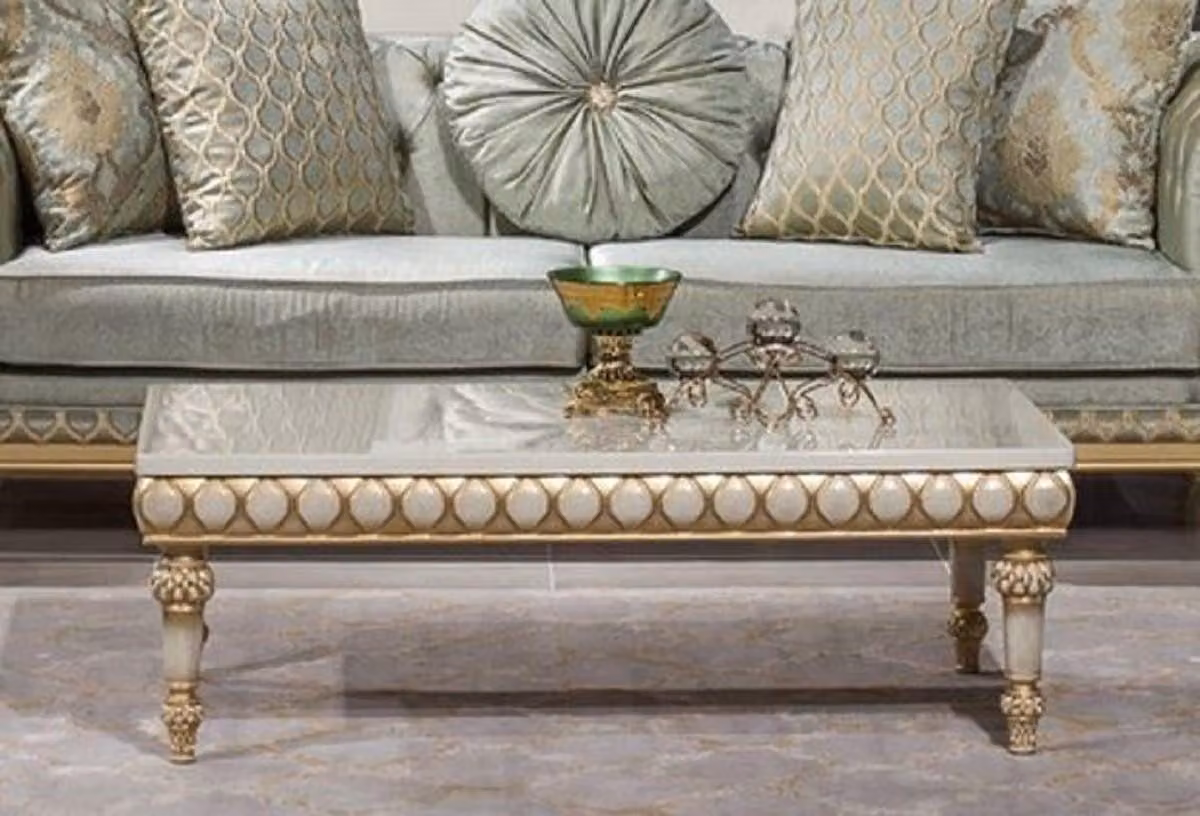 Casa Padrino tavolino barocco bianco/oro - Sontuoso tavolo da salotto in stile barocco - Mobili da salotto in stile barocco - Arredi barocchi - Mobili barocchi - Mobili in stile barocco
