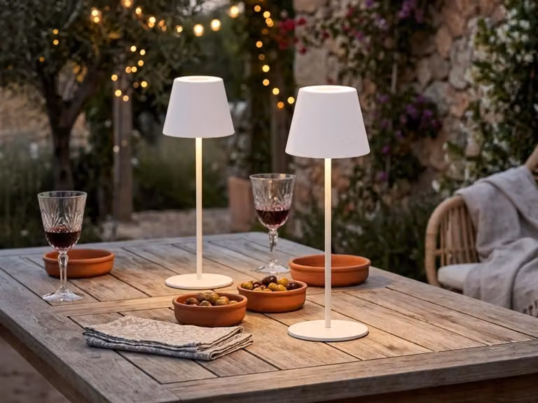 Set da 2 lampade da tavolo ricaricabili da esterno, bianche, senza cavi - LED e RGB dimmerabili - Altezza 38 cm