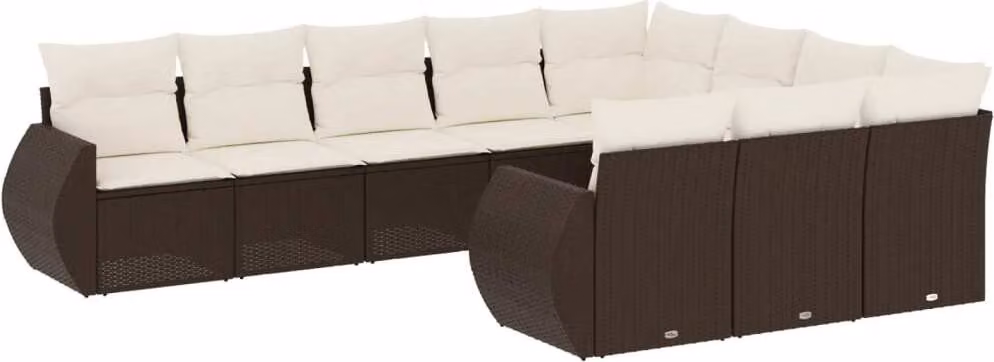 Set Divani da Giardino 10pz con Cuscini in Polyrattan Marrone