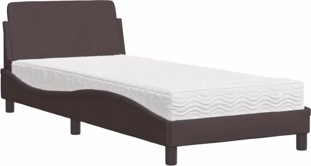 Letto singolo | Letto per adulti | Letto con Materasso Dover Marrone Scuro 80x200 cm in Tessuto