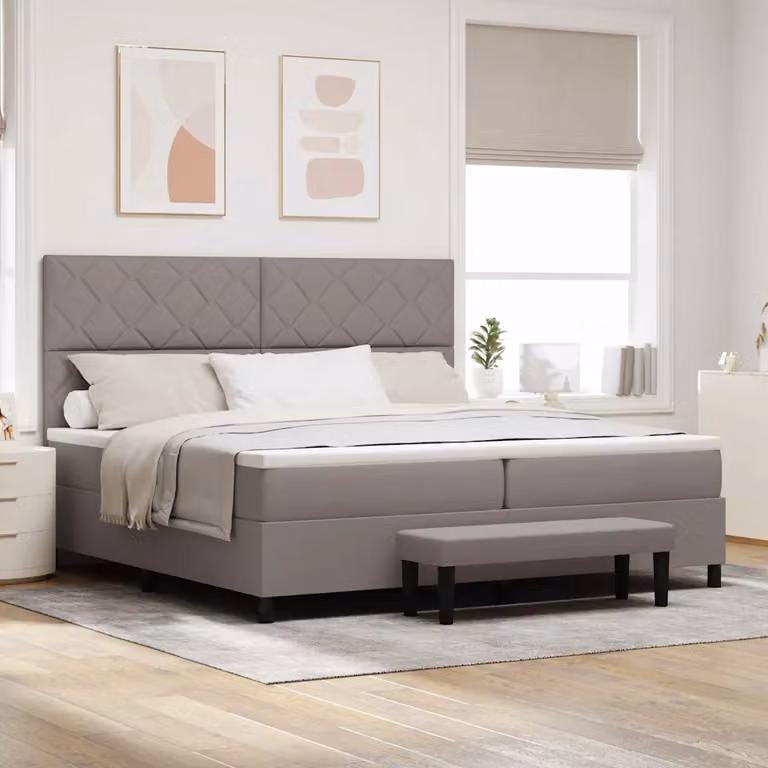 Letto ibrido con molle a tasche e testiera Talpa vidaXL in tessuto beige o grigio L: 200 cm, P: 200 cm, H: 203 cm
