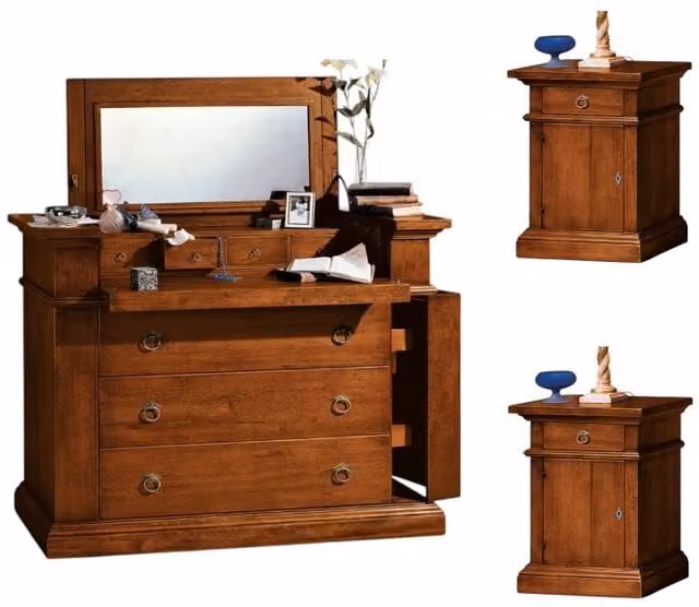 Set da camera da letto Mobili 2G composto da una cassettiera e due comodini in legno massiccio stile arte povera color noce – 1
