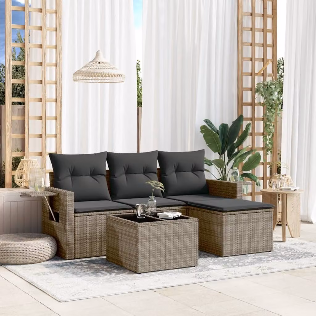 Maison Exclusive - Set Divani da Giardino 4 pz con Cuscini in Polyrattan Grigio