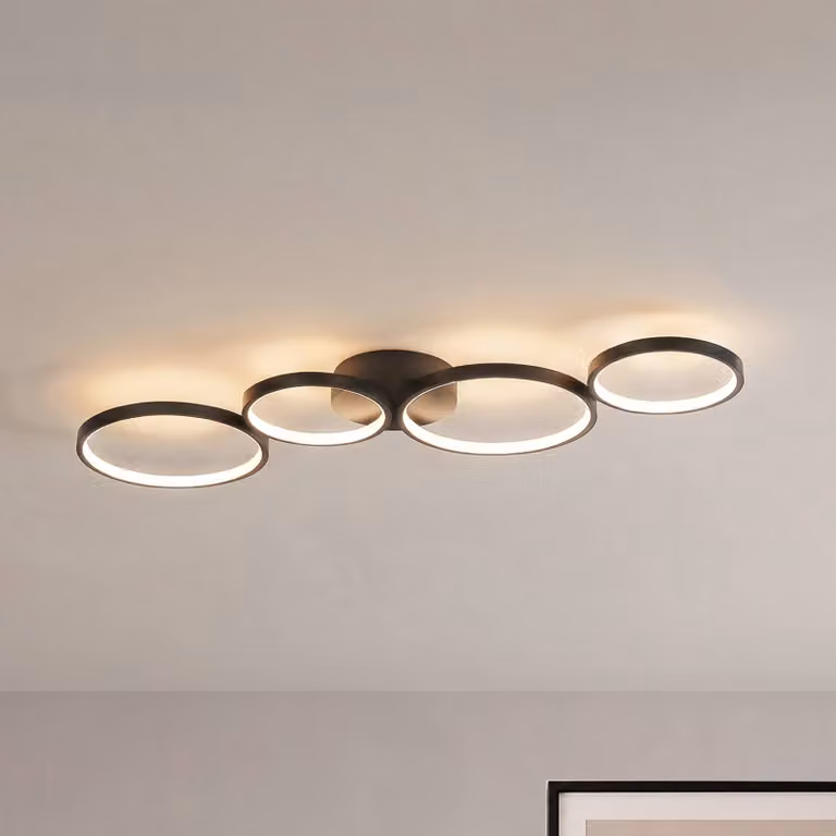 Plafoniera a LED Evengeline Lindby, Nero, Soggiorno / Sala da pranzo, Alluminio, Moderno, Plafoniera LED