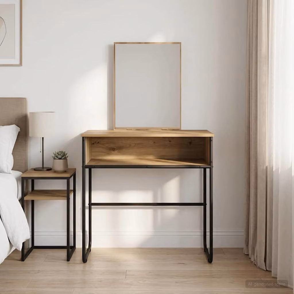 vidaXL Tavolo da Trucco Moderno in Legno Rovere Marrone L: 81 cm, P: 40 cm, H: 131 cm