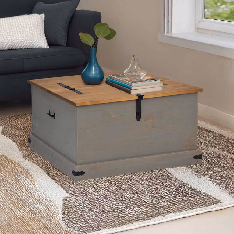 Cassapanca vidaXL HALDEN in legno massello di pino, Grigio, L 91 x P 91 x H 47 cm