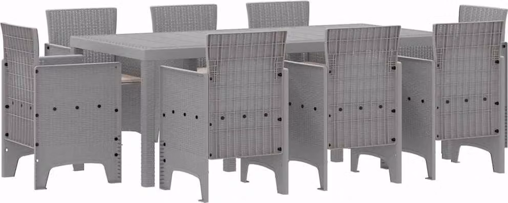 Set da Pranzo per Giardino 9 pcs Grigio Chiaro Polipropilene