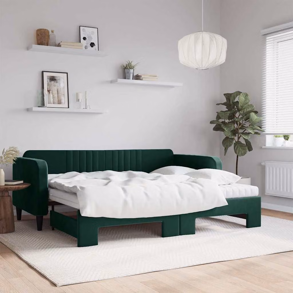 Divano Letto Estraibile vidaXL in Velluto Verde Scuro con Materassi L/P/H: 200 x 90 x 45 cm