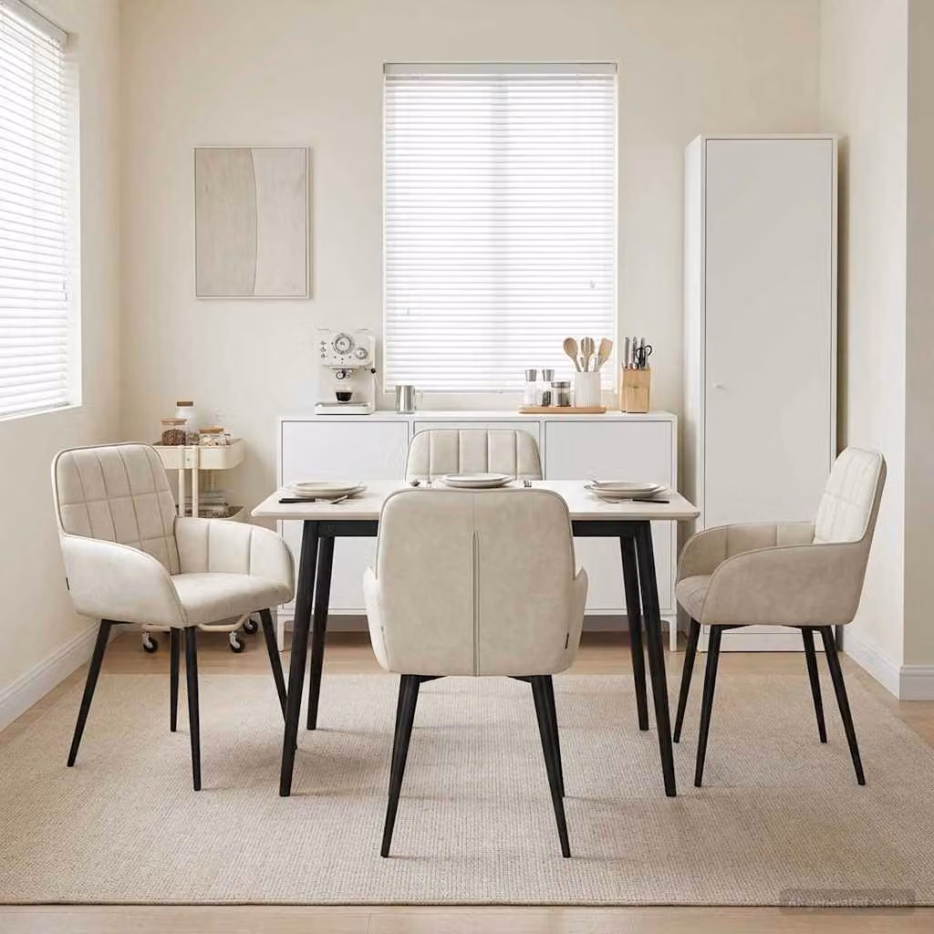 Set di 4 sedie da pranzo vidaXL in velluto beige con design moderno, L: 56.5 cm, P: 50 cm, H: 85 cm