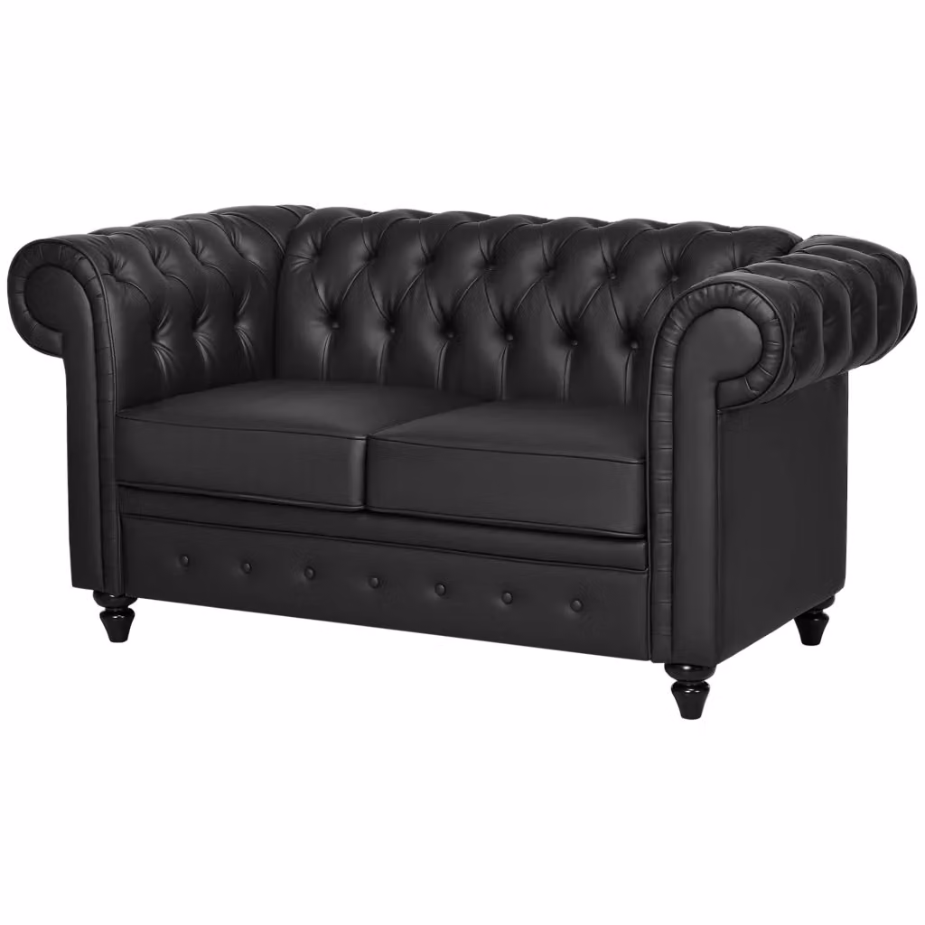 Divano 2 Posti in Stile Chesterfield in Finta Pelle con Cuscini Rimovibili, L: 160 cm, P: 84 cm, H: 80 cm, Nero – 2