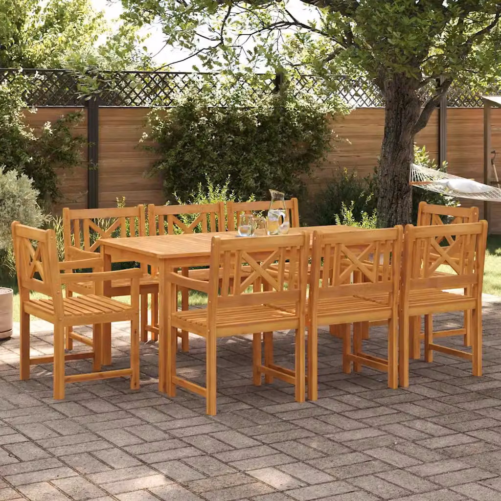 Set da pranzo per giardino e terrazzo vidaXL in legno di acacia oliato marrone, 9 pezzi per 8 persone
