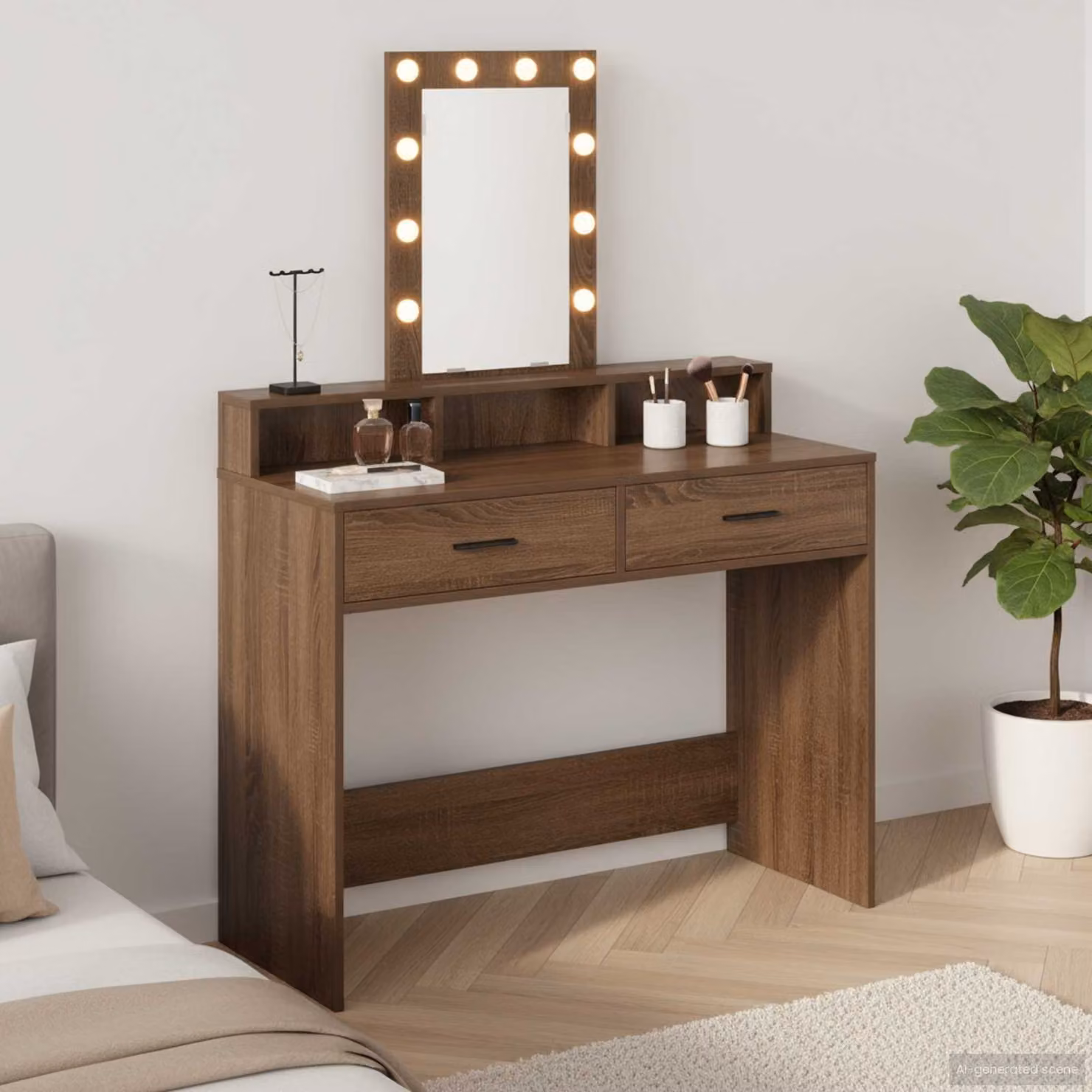vidaXL Tavolo da Trucco Moderno in Legno Marrone L: 100 cm, P: 41 cm, H: 140 cm