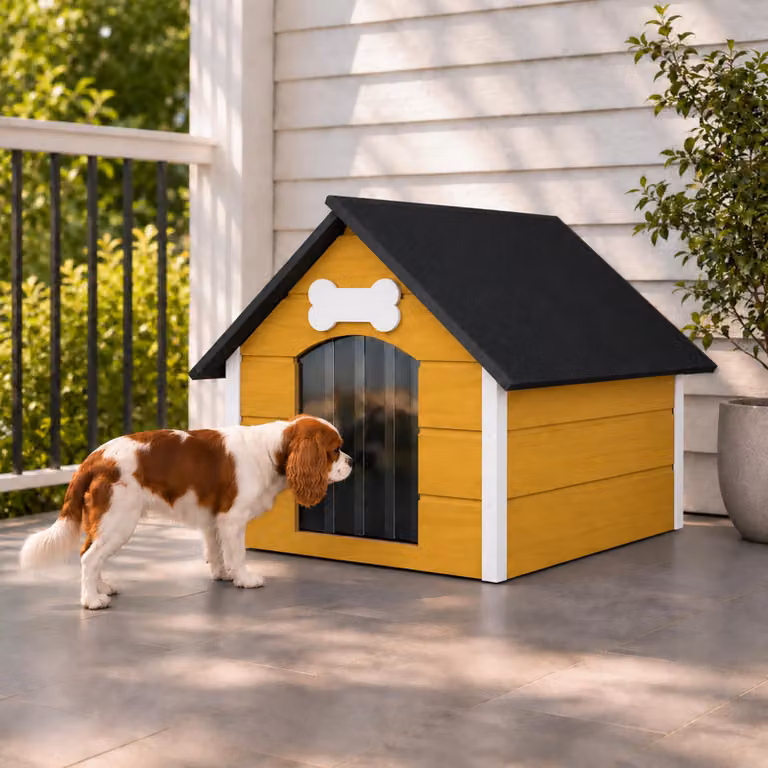 Cuccia per cani QLS, dimensioni L, 81x68 cm, isolata, in legno, per esterno, colore bianco naturale, modello 9125