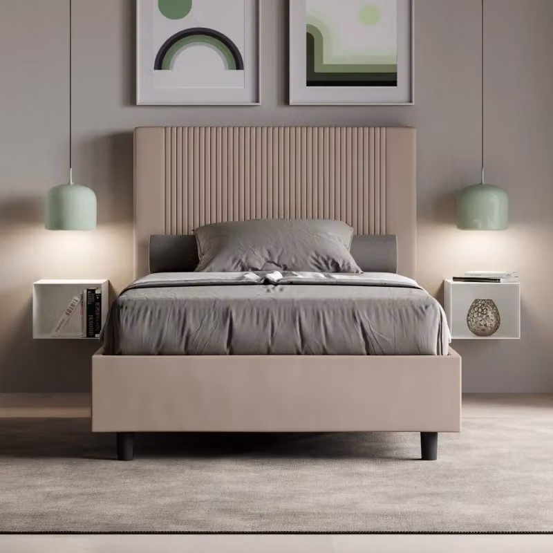 Letto matrimoniale francese Goya Ityhome imbottito con contenitore in similpelle Tortora L/P/H: 140 x 190 x 155 cm – 2