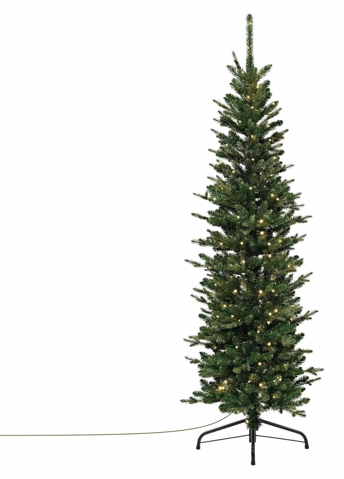 ECD Germany: Albero di Natale artificiale, altezza 150 cm, con illuminazione. Aspetto naturale, abete decorato con luci e dotato di base. Albero di Natale stretto, ideale per le decorazioni natalizie