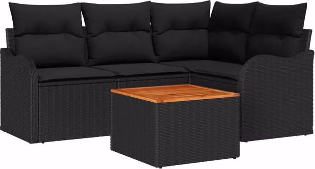 Set Divano da Giardino con archiviazione 5 pz | Set Salotto da Giardino Nero polyrattan