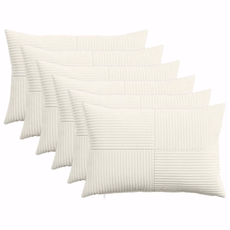 Set di 6 federe vidaXL ALMELO in velluto a coste, colore crema, 30 x 50 cm