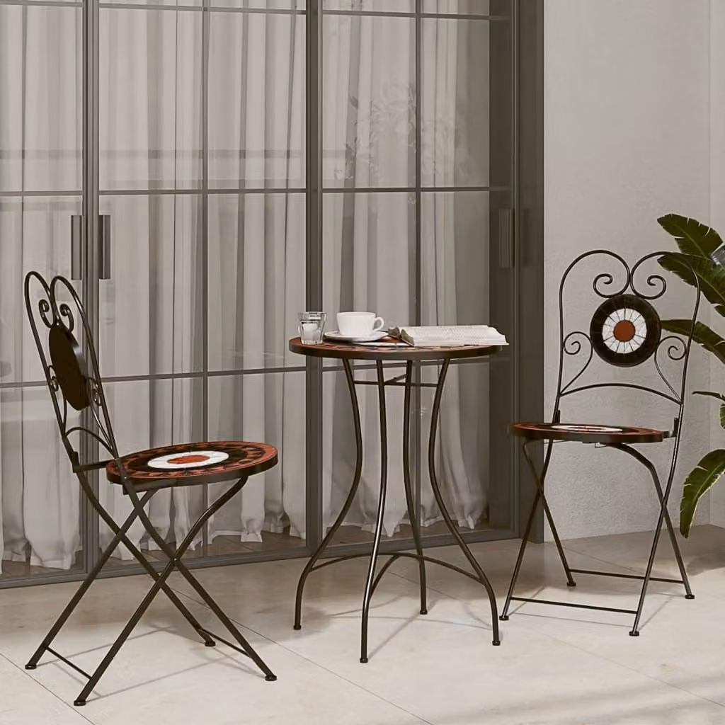 Maison Exclusive - Set da bistrot a mosaico in terracotta rossa e bianco, ferro e ceramica