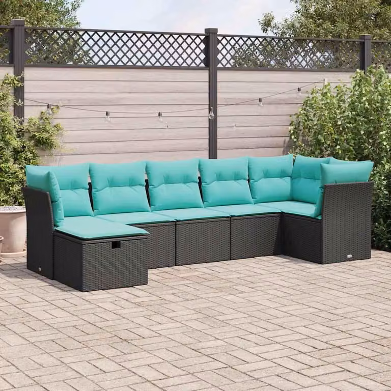 Maison Exclusive - Set da giardino 7 pezzi con cuscini in polyrattan nero