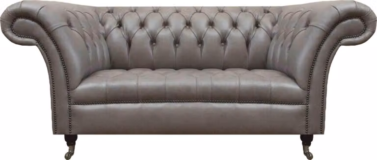 Grauer Chesterfield Zweisitzer Ledercouchen 2-Sitzer Polster Sitzmöbel