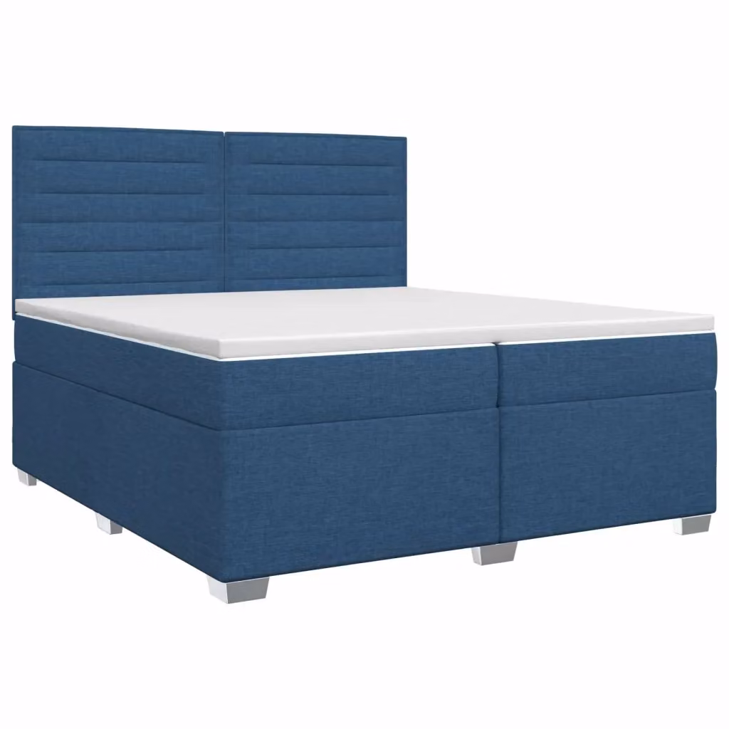 Letto box spring con materasso ibrido vidaXL in tessuto blu e bianco L/P: 200 x 200 cm – 2