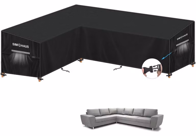 Copertura per divani da esterno a forma di L, impermeabile, in tessuto Oxford 420D, dimensioni 220x260x99x80/60 cm