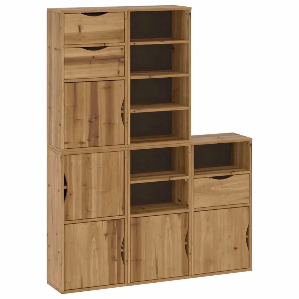 Set di 5 armadietti laterali ODDA vidaXL in legno massello di pino, colore marrone, con ante a battente e ripiani interni, montaggio a parete, L/P/H: 40 x 24 x 79 cm – 2