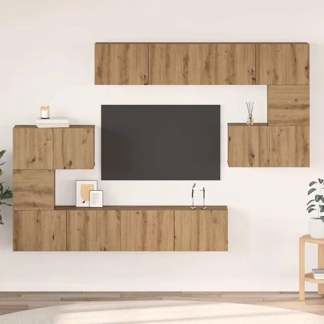 Set mobile TV 8 pz Rovere artigianale Legno ingegnerizzato 3393218