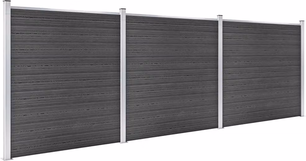 Set di elementi di recinzione WPC 526x186 cm nero