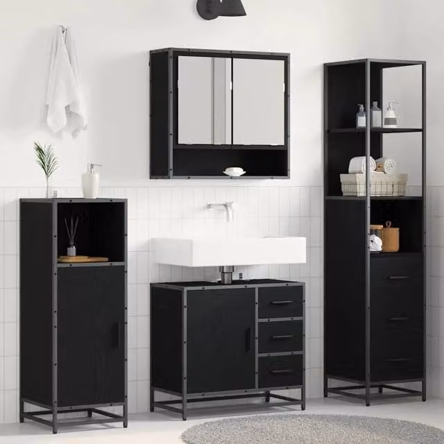 Set di mobili per il bagno 3 pz Rovere Nero 3402523