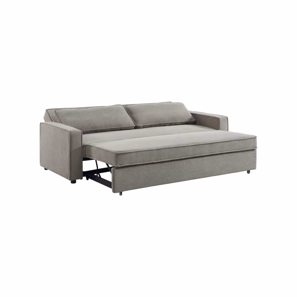 Divano letto SWEEEK a 3 posti in velluto con struttura in legno massello, grigio chiaro – 2