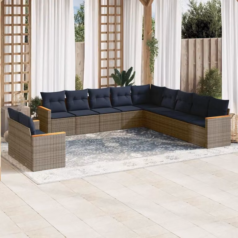 Maison Exclusive - Set da giardino 11 pezzi con cuscini, grigio, polyrattan