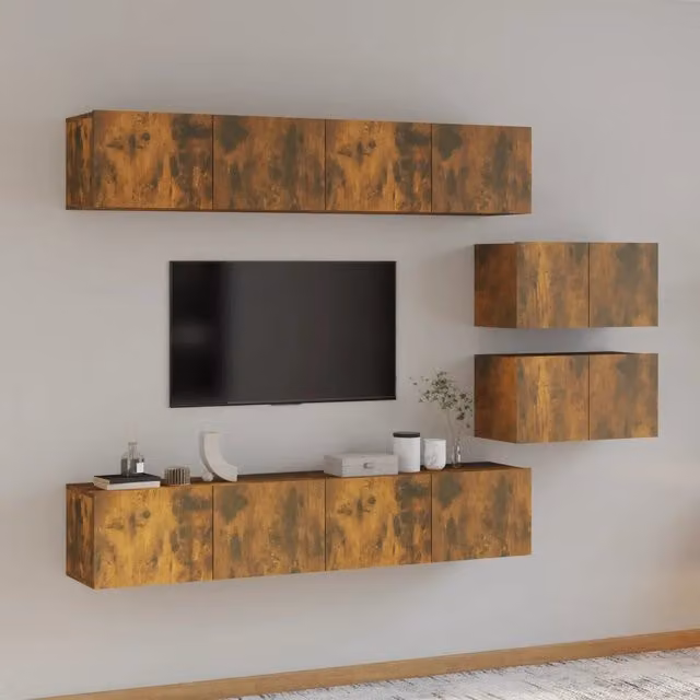 Set di Mobili Porta TV 6 pz Rovere Fumo in Legno Multistrato 3114603